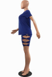 Red Sexy Solid Ripped Bandage O Neck Short Sleeve Two Pieces