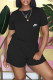 Black Fashion Casual Print Basic O Neck Regular Romper