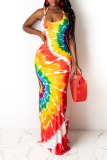Red Sexy Print Patchwork Halter Trumpet Mermaid Dresses