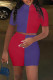 Fuchsia Fashion Casual Patchwork Basic Turtleneck Short Sleeve Two Pieces