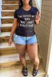 White Fashion Casual Letter Print Basic O Neck T-Shirts