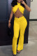 Yellow Fashion Sexy Solid Backless Halter Sleeveless Two Pieces