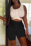 Rose Red Sexy Solid Hollowed Out O Neck Sleeveless Two Pieces