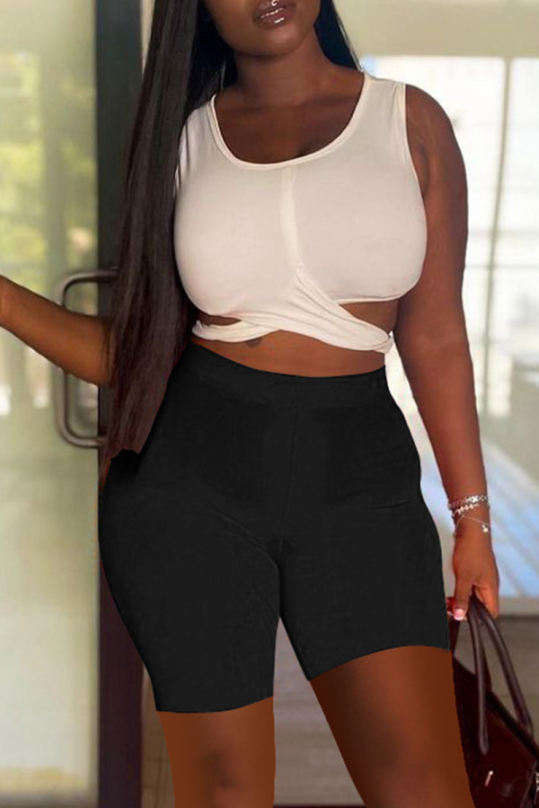 Black Sexy Solid Hollowed Out O Neck Sleeveless Two Pieces