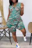 Red Fashion Casual Print Basic V Neck Regular Sleeveless Romper