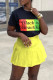 Yellow Fashion Casual Print Basic O Neck Short Sleeve Two Pieces