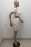 Apricot Fashion Sexy Solid Fold Square Collar Short Sleeve Two Pieces