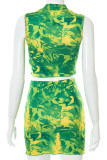 Red Casual Print Patchwork O Neck Sleeveless Two Pieces