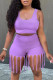 Purple Fashion Casual Solid Tassel U Neck Sleeveless Two Pieces