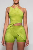 Green Sexy Solid Patchwork Halter Sleeveless Two Pieces