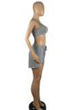 Grey Sexy Casual Solid Backless Spaghetti Strap Sleeveless Two Pieces