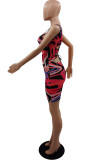 Multicolor Fashion Sexy Print Backless One Shoulder Sleeveless Dress
