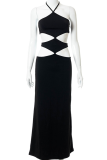Black Sexy Solid Hollowed Out Halter Trumpet Mermaid Dresses