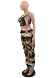 Multicolor Fashion Sexy Print Vests Pants U Neck Sleeveless Two Pieces