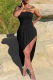 Black Sexy Solid Patchwork Strapless Irregular Dress Dresses
