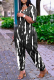 Red Fashion Casual Print Basic V Neck Regular Jumpsuits
