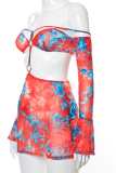 Colour Sexy Print Hollowed Out Off the Shoulder Pencil Skirt Dresses