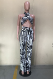 Black Sexy Print Patchwork Strapless Sleeveless Two Pieces