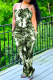 Green Sexy Print Patchwork Halter Straight Jumpsuits