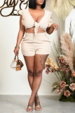 Pink Sexy Solid Flounce V Neck Sleeveless Two Pieces