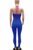 White Sexy Solid Hollowed Out Patchwork Frenulum Halter Skinny Jumpsuits