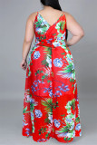 Multicolor Fashion Casual Print Backless V Neck Sling Dress