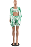 Pink Casual Patchwork Tie-dye Turndown Collar Short Sleeve Two Pieces