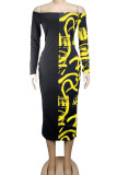 Red Sexy Print Patchwork Off the Shoulder Pencil Skirt Dresses
