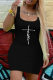 Black Fashion Casual Print Basic U Neck Vest Dress