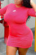 Rose Red Casual Print O Neck Straight Dresses