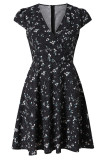 Pink Sweet Print Split Joint V Neck A Line Dresses