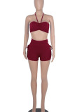 White Casual Solid Hollowed Out Patchwork Frenulum Strapless Sleeveless Two Pieces