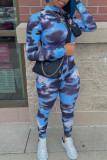Purple Fashion Casual Print Tie-dye Zipper Collar Skinny Jumpsuits