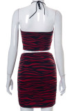 Red Sexy Print Patchwork Strapless Sleeveless Two Pieces