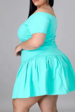 Cyan Casual Solid Split Joint Off the Shoulder A Line Plus Size Two Pieces