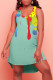 Light Green Fashion Casual Print Asymmetrical U Neck Vest Dress