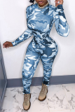 Blue Sexy Camouflage Print Split Joint Half A Turtleneck Skinny Jumpsuits