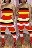 Red Fashion Sexy Striped Print Backless Strapless Regular Jumpsuits