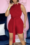 Pink Casual Solid Patchwork Slit O Neck Sleeveless Two Pieces