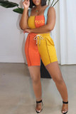 Orange Fashion Casual Print Patchwork Square Collar Sleeveless Two Pieces