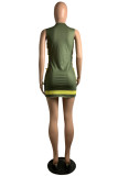 Green Fashion Casual Print Bandage O Neck Sleeveless Dress