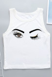 Cream White Fashion Casual Print Vests O Neck Tops
