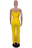 Yellow Sexy Casual Solid Bandage Spaghetti Strap Regular Jumpsuits