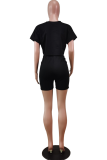 Yellow Casual Solid Patchwork O Neck Short Sleeve Two Pieces