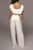 White Sexy Solid Split Joint Off the Shoulder Short Sleeve Two Pieces