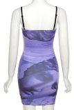 Pink Sexy Print Patchwork Spaghetti Strap Pencil Skirt Dresses