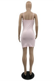 Pink Fashion Sexy Solid Hollowed Out Backless Spaghetti Strap Sleeveless Dress Dresses