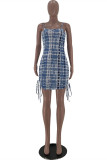 Pink Fashion Sexy Print Backless Spaghetti Strap Sleeveless Dress