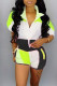 Black Sportswear Color Lump Print Patchwork Turndown Collar Short Sleeve Two Pieces