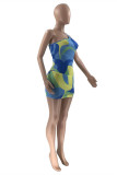 Blue Fashion Sexy Print Hollowed Out Swimwears